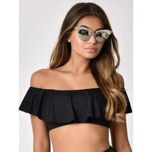 *NWT* Unique Vintage Black Ruffled Ramona Swim Top